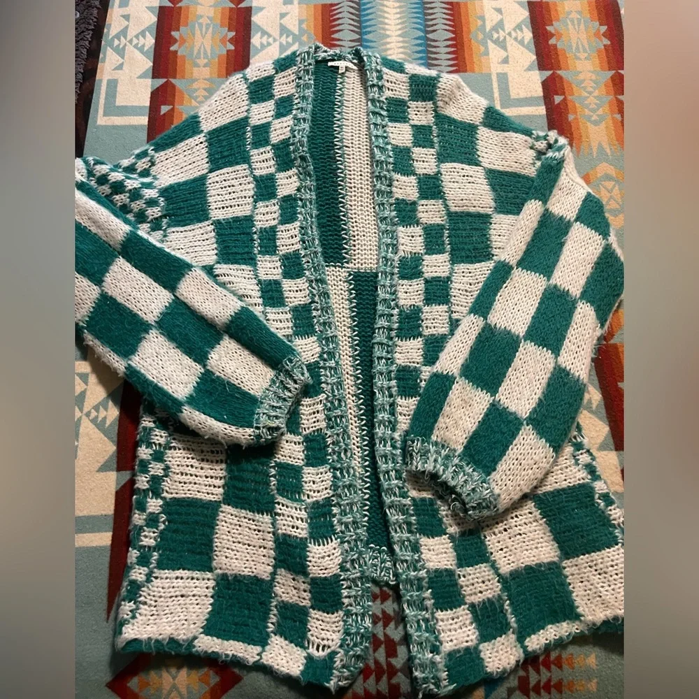 Baevely Oversized Checker Cardigan Sweater M/L - Picture 3 of 3